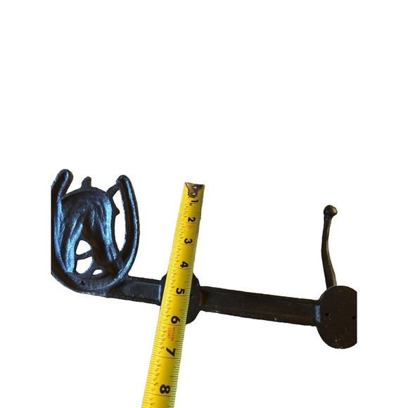 Vtg Horse Horseshoe Coat Rack Hooks Towel Hanger Western Primitive Cast Iron 23" - Picture 7 of 8